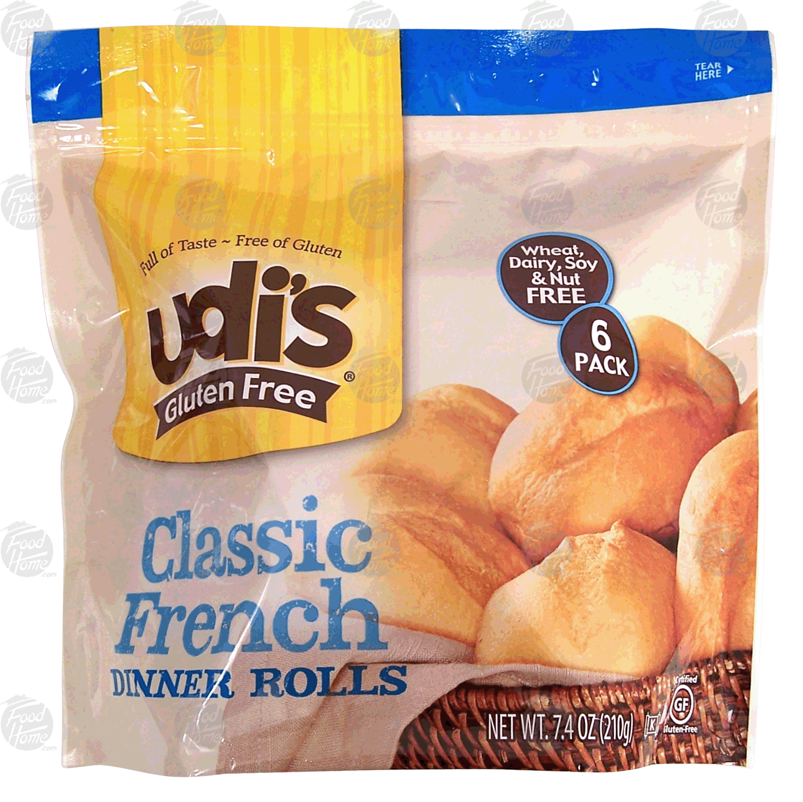 udi's Gluten Free classic french dinner rolls, 6 pack Full-Size Picture